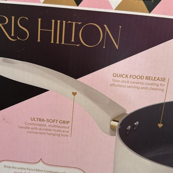 Paris Hilton White and Gold Sauté Pan with Glass Lid NEW - Picture 6 of 9